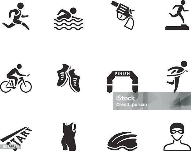 Bw Icons Triathlon Stock Illustration - Download Image Now - Active Lifestyle, Activity, Athlete