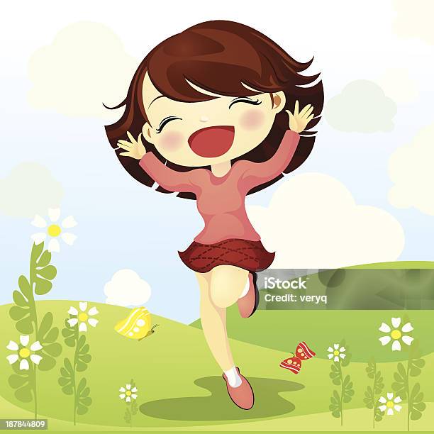 행복함 여자아이 뛰어내림 필드에 가을에 대한 스톡 벡터 아트 및 기타 이미지 - 가을, 감정, 건강관리와 의술