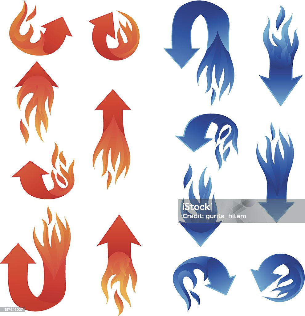 De incendios, flecha roja y azul colecciones - arte vectorial de Señal de flecha libre de derechos