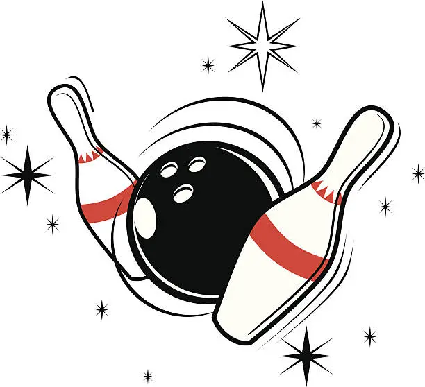 Vector illustration of Vector illustration of bowling ball and pins