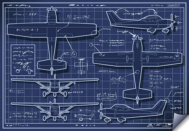 Vector illustration of Plane Project in Five Orthogonal Views