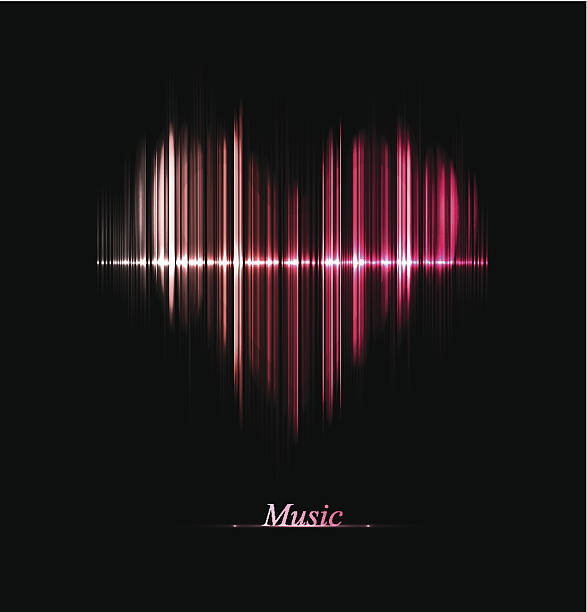 Abstract of electric pink heart with the word music Music equalizer in form of heart. Illustration contains transparency and blending effects, eps 10 music graph stock illustrations