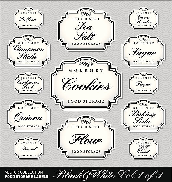 vintage food storage labels set (vector) vector art illustration