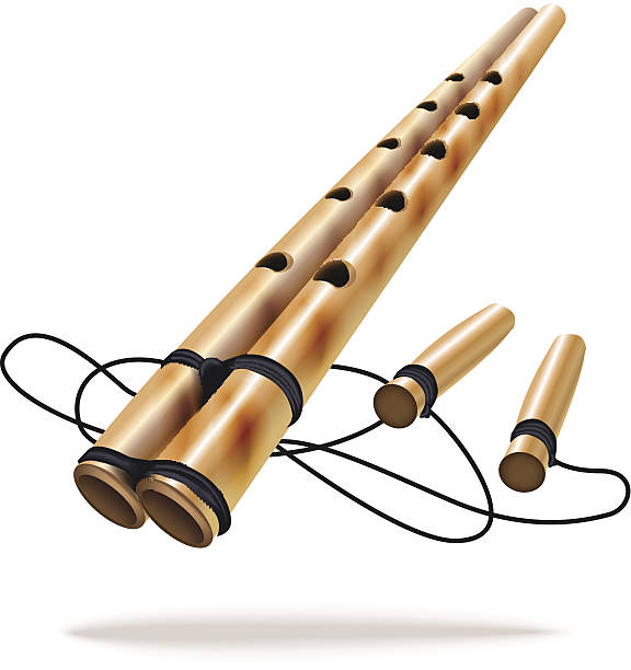 Bamboo ethnic flute, isolated on white background vector art illustration