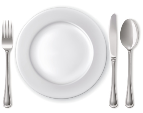 Plate with spoon, knife and fork