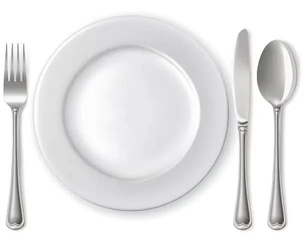 Vector illustration of Plate with spoon, knife and fork