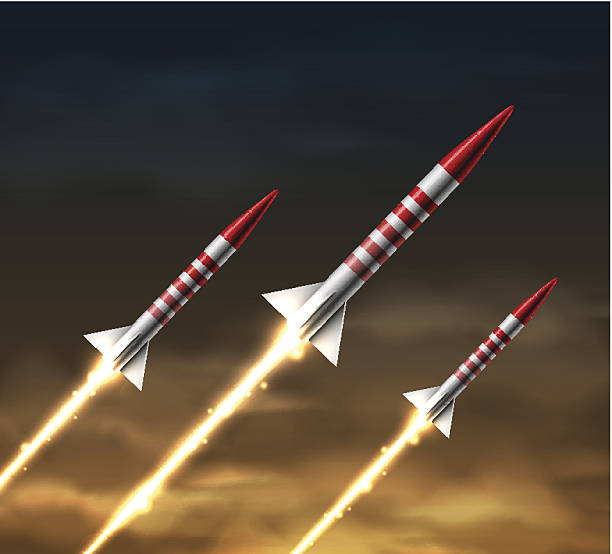 Flying rockets Flying rockets in night sky. Illustration contains transparency and blending effects, eps 10 Missile stock illustrations