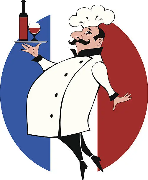 Vector illustration of French chef carrying wine