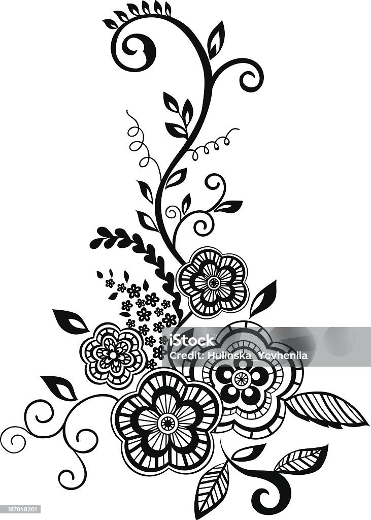 Élément de design fleurs et feuilles avec imitation guipure brodé. - clipart vectoriel de Abstrait libre de droits