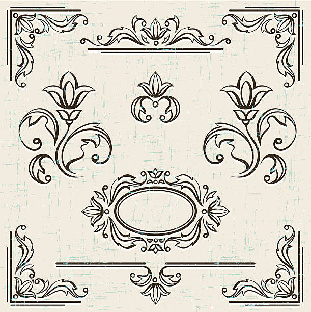 calligraphic elementy projektu i strony dekoracje w stylu vintage ramek. - label retro revival frame calligraphy stock illustrations