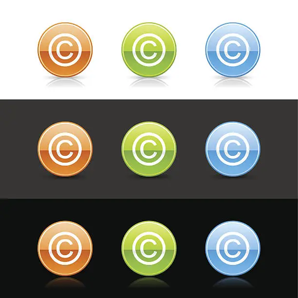 Vector illustration of Copyright sign circle icon orange green blue button shadow reflection