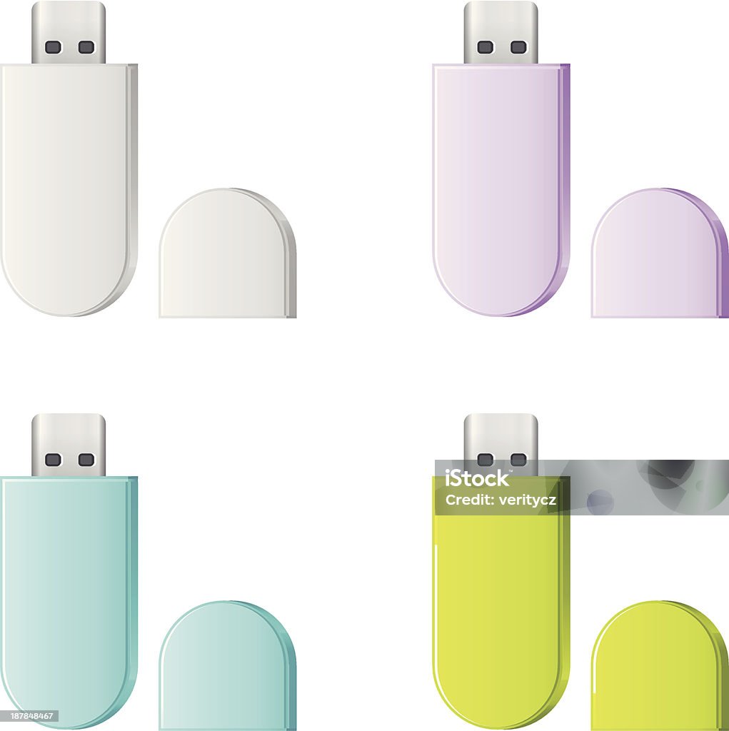 Набор красочные Изолирован USB-флэш-накопитель - Векторная графика USB-кабель роялти-фри