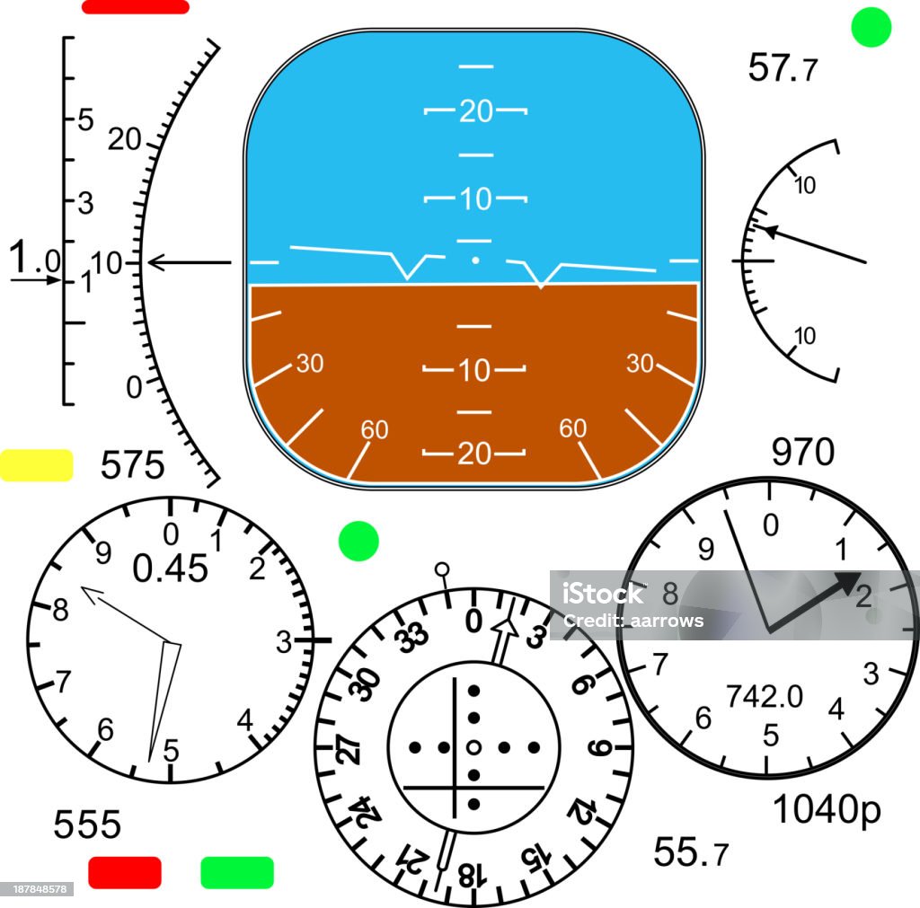 Pannello di controllo in un Piano cabina di pilotaggio - arte vettoriale royalty-free di Attrezzatura