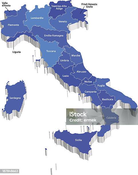 Ilustración de Vector De Mapa De Italia y más Vectores Libres de Derechos de Abruzzi - Abruzzi, Azul, Basilicata