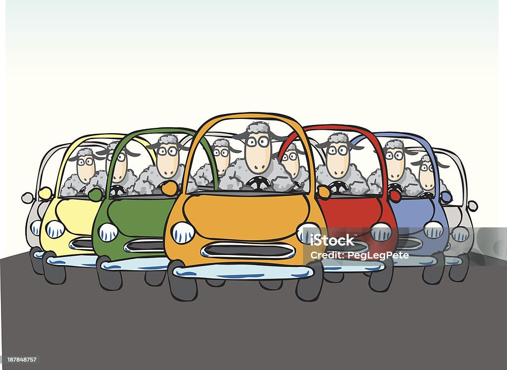 Owce w samochodach - Grafika wektorowa royalty-free (Dowcip rysunkowy)