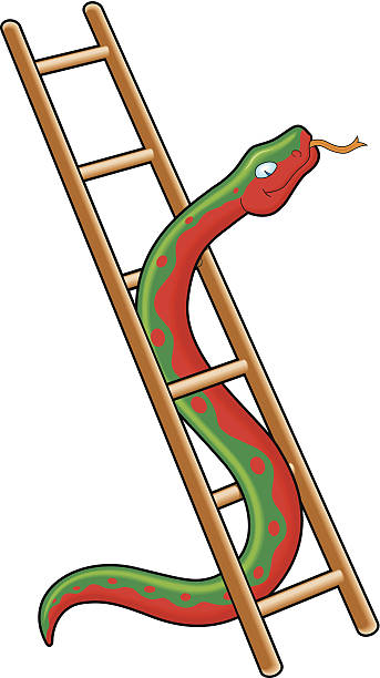 뱀 및 사다리 벡터 일러스트레이션 - snake ladder clambering recreational pursuit stock illustrations