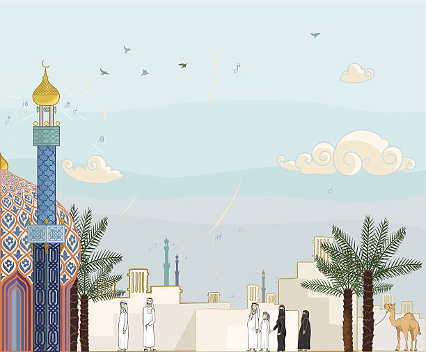 イスラム教の祈祷時間・サラー - united arab emirates middle eastern ethnicity men camel点のイラスト素材／クリップアート素材／マンガ素材／アイコン素材
