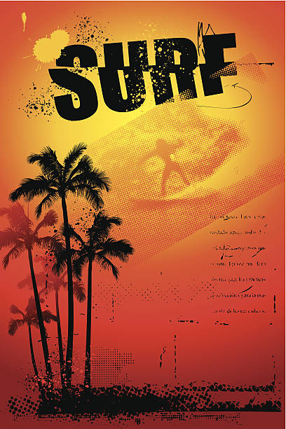 surf» в стиле гранж с пальмы и закат - adventure australia big wave surfing best in show stock illustrations