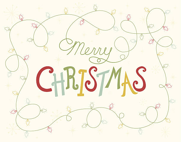 Merry Christmas lettering with festive lights vector art illustration