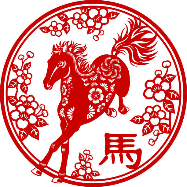 ilustrações de stock, clip art, desenhos animados e ícones de ano do cavalo de corte de papel - chinese culture china chinese ethnicity frame