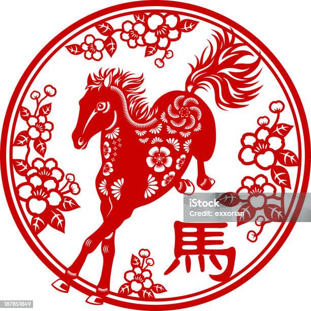 Ano Do Cavalo De Corte De Papel - Arte vetorial de stock e mais imagens de Cavalo - Família do Cavalo - Cavalo - Família do Cavalo, Signos do Zodíaco, 2014