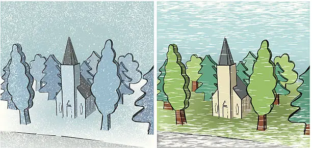 Vector illustration of Winter and Summer in Toyland