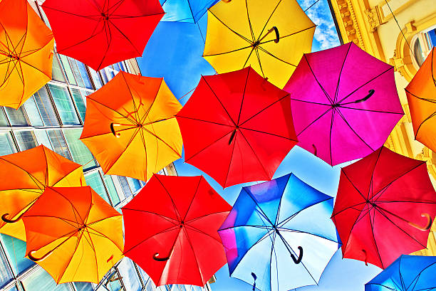 istock Colorful umbrellas as street decoration 187853482