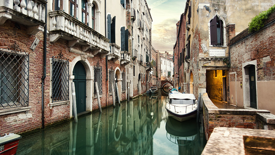 Canals of Venice, Italy with beautiful sky