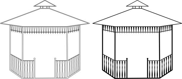 gazebo icon set outline silhouette gazebo icon set octagon house stock illustrations