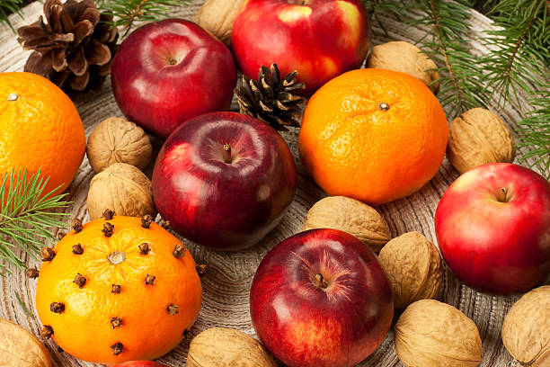 istock Christmas still life with apples and mandarin 187855634