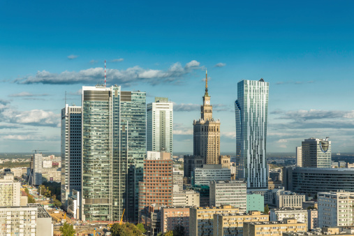 Warsaw downtown aerial view, Poland