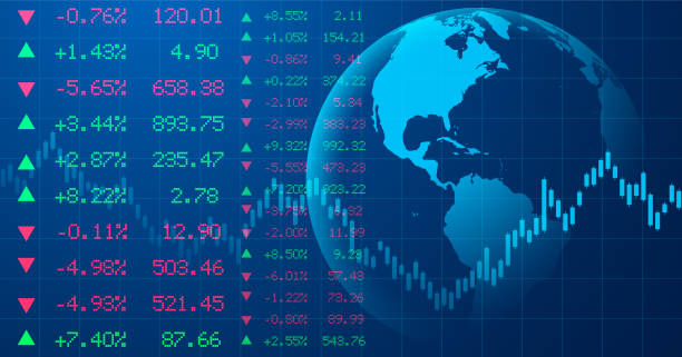 ilustrații de stoc cu context financiar - harta lumii - date bursiere