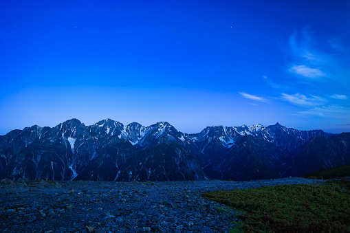 Mt. Yari and the Hotaka Mountain Range in the Northern Alps at dawn in Japan