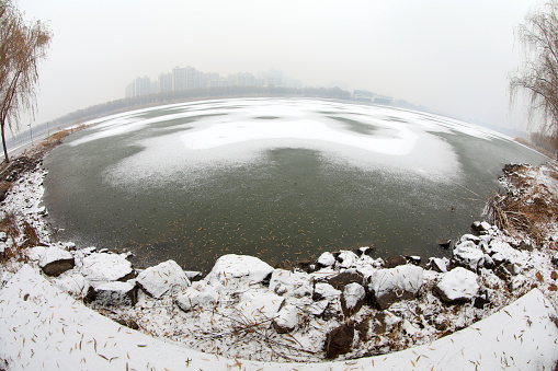 Natural scenery of rivers in winter, North China