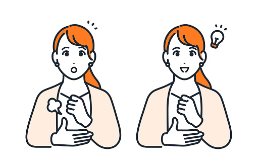 Simple vector illustration of a convinced young businesswoman.