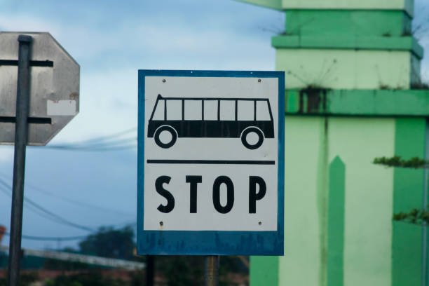 Bus Stop Sign on post pole, traffic road roadsign