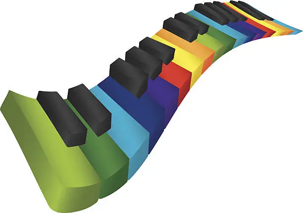 Vector illustration of Piano Colorful Wavy Keyboard 3D Vector Illustration