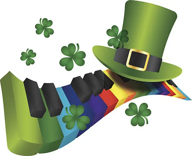 Vector illustration of Leprechaun Hat with Rainbow Color Piano Keyboard Vector Illustration