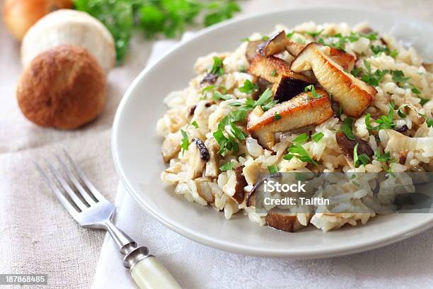 Risotto With Mushrooms Stock Photo - Download Image Now - Risotto, White Mushroom, Arborio Rice