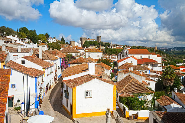 Obidos Narrow cobbled streets and traditionally painted houses in Obidos, Portugal. obidos photos stock pictures, royalty-free photos & images