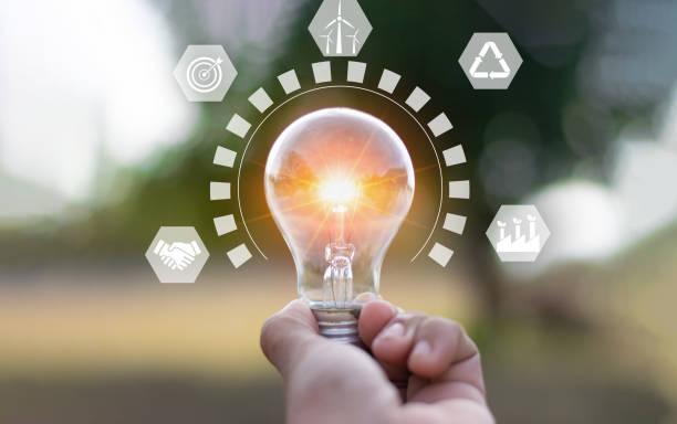 istock Lighting concept reducing CO2 emissions for the environment global warming sustainable development and green enterprises from renewable energy. 1878702261