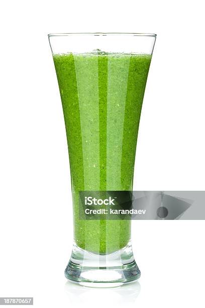 Green Vegetable Smoothie In A Tall Glass Stock Photo - Download Image Now - Smoothie, White Background, Cocktail