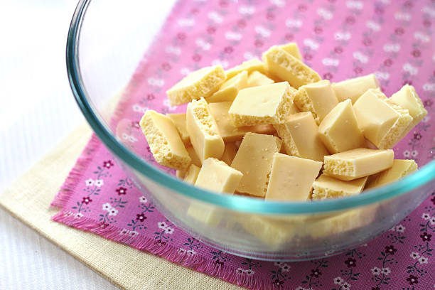 istock Bar of white chocolate broken into pieces 187878271