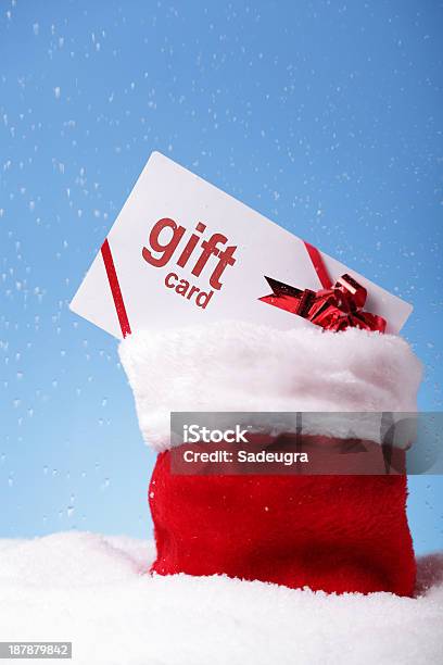 Geschenkgutschein In Santas Sack Stockfoto und mehr Bilder von Band - Band, Bildkomposition und Technik, Blau