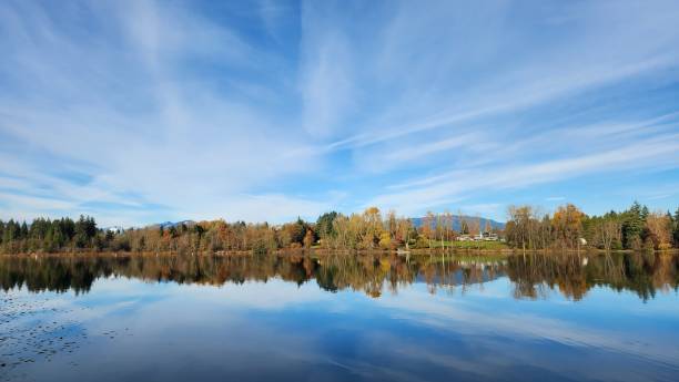istock North Shore mountains reflected in Deer lake at Burnaby, British Columbia, Canada under blue sky and clouds 1878810345