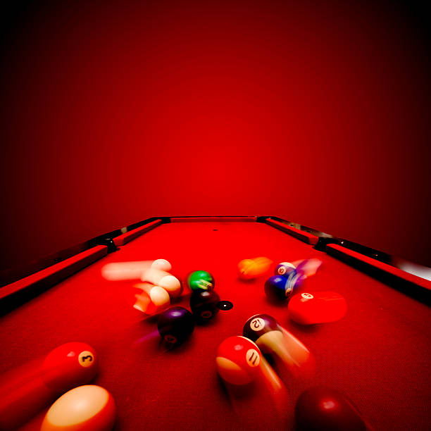 istock Billards pool game. Breaking the color ball from triangle 187883536