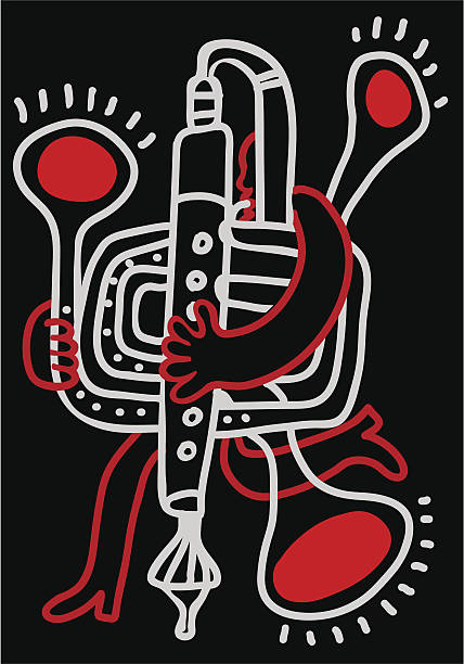 die orchestra mann - trumpet bugle cornet cartoon stock-grafiken, -clipart, -cartoons und -symbole