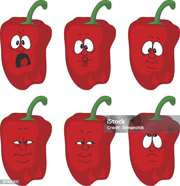 Emoção Mulher De Vermelho Pimenta Produtos Hortícolas Definir 004 - Arte vetorial de stock e mais imagens de Comida