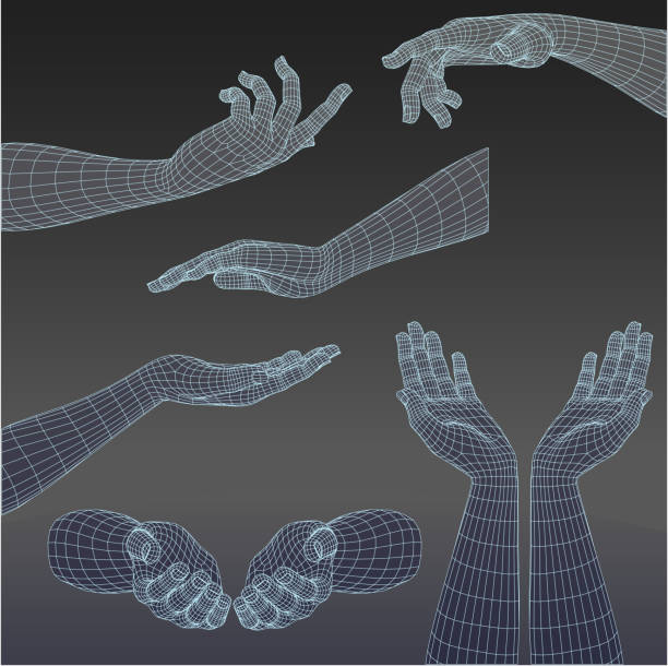 Set of three-dimensional hands EPS 10, file contain blending object on background. All lines are not expanded, you can change there weights if it is needed. Set of different pairs of hands. hand patterns stock illustrations