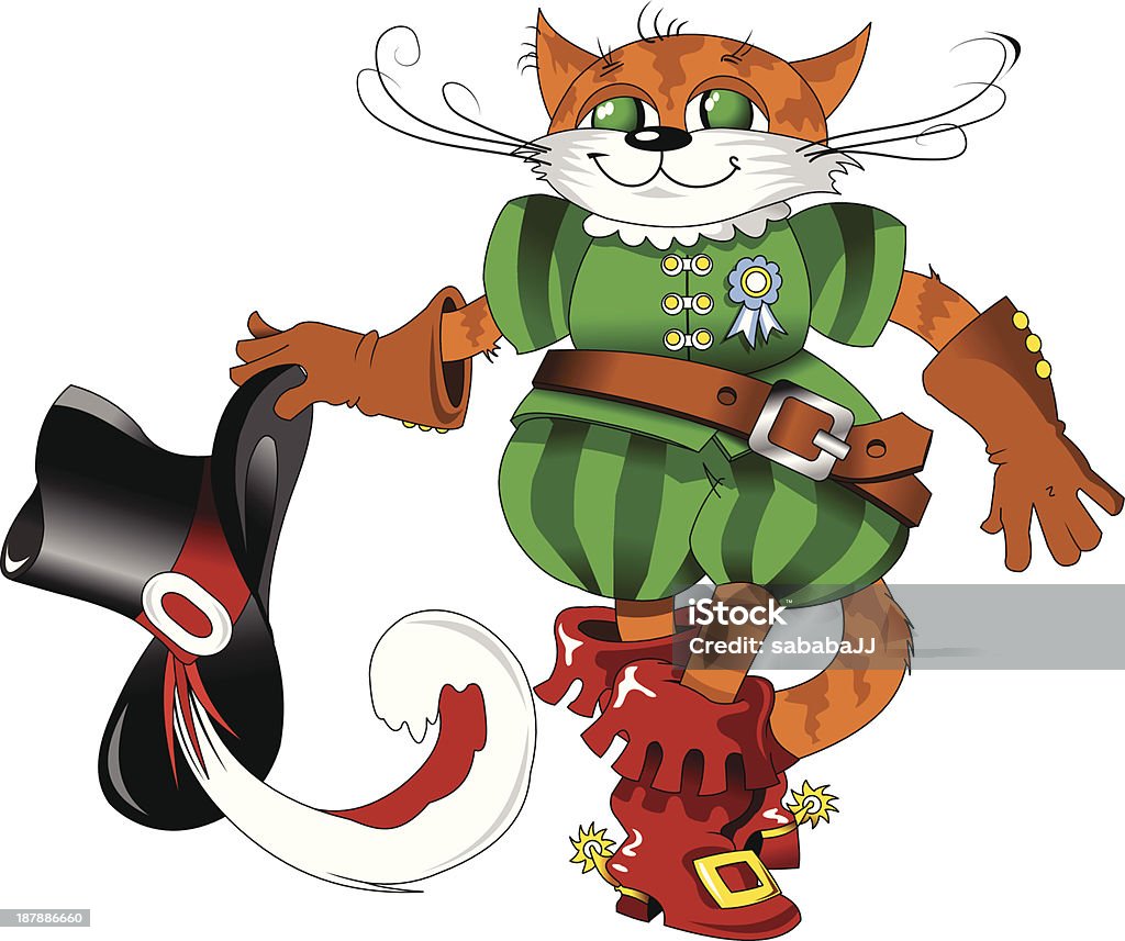 fabulous kitten Puss in Boots in a green suit and hat, vector Puss In Boots - Fictional Character stock vector